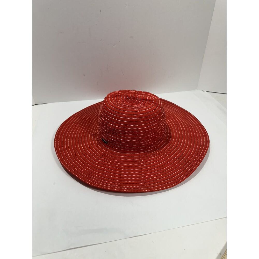 Vivian Vintage Women’s Sunhat Red Ribbon w White Rice Stitching Wide Brim Summer
